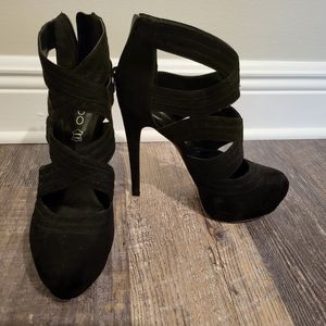 Aldo Women's Black Suede Platform Strappy Stiletto Heel, back zip